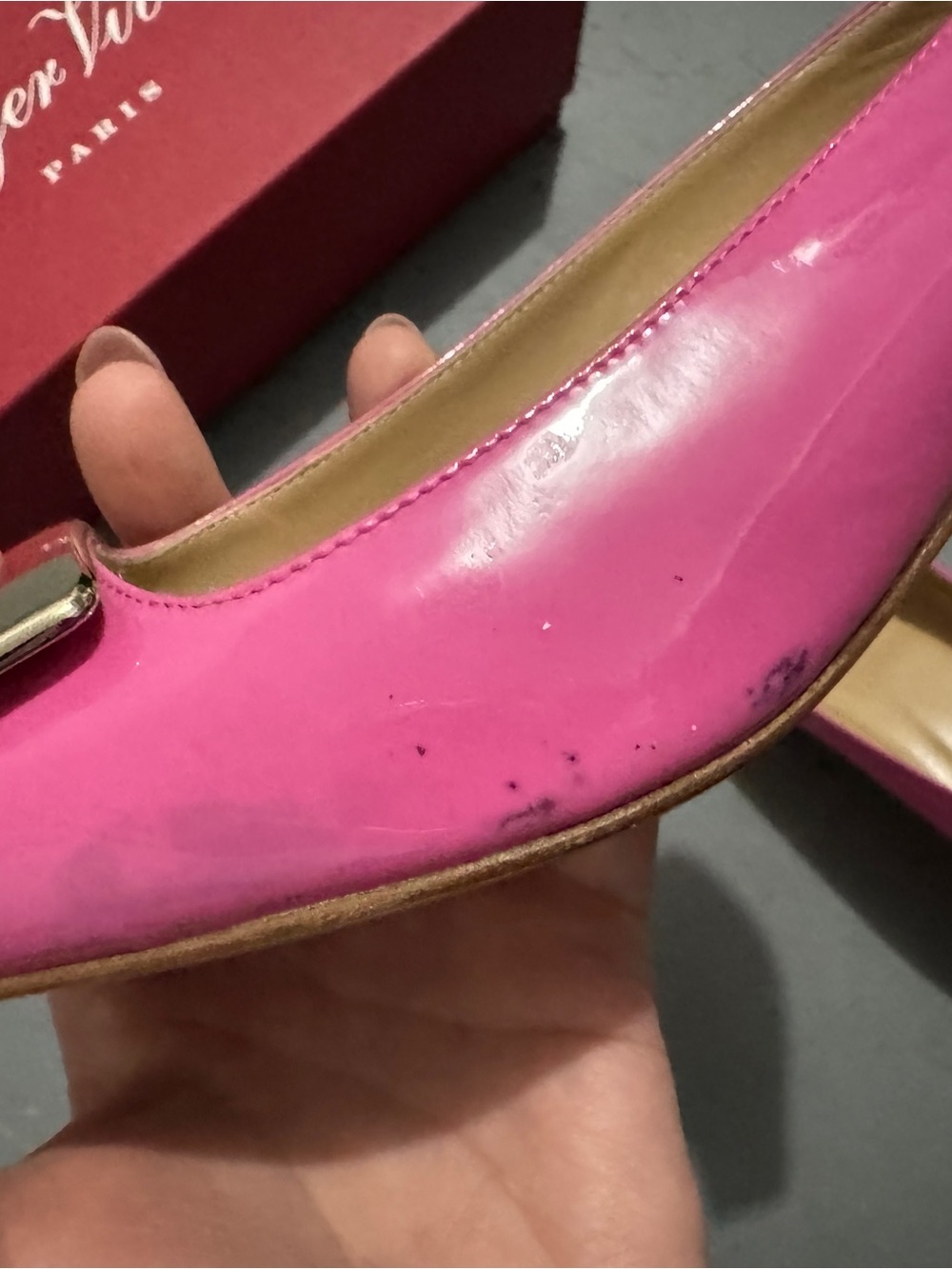 Roger Vivier Pink Patent Leather Square-Toe Buckle Flats - Picture 4 of 11